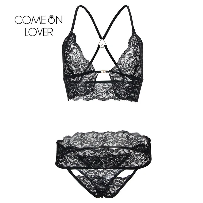 Comenlover Lace Surrender Bra And Panties Sets Black Sexy Handcuffs