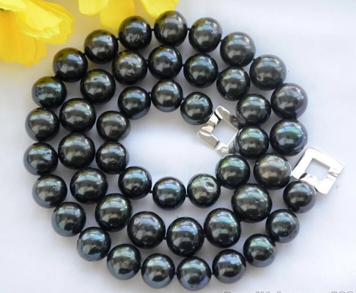 

FREE shipping>>>>Z6326 12mm ROUND Tahitian black Freshwater cultured PEARL NECKLACE 6.07