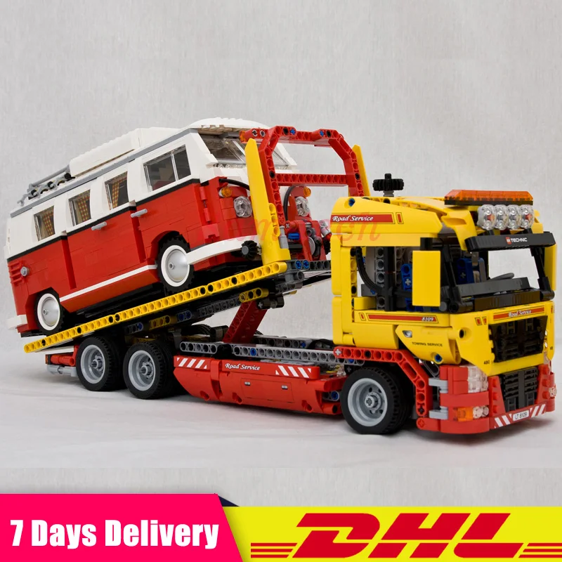 

Lepin 20021 Flatbed Truck Trailer+21001 T1 Camper Van Car Building Blocks Bricks Kits Toy Compatible Legoingly 8109 10220