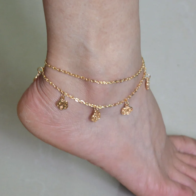 2pcs Female Boho Gypsy Designs Anklet Gold Silver Chain Multi Metal