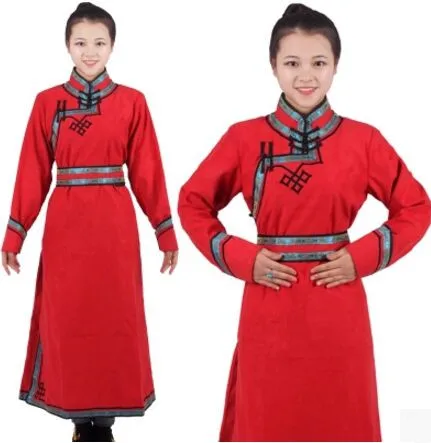 

red mongolia dress long sleeve mongolian clothing national dance costumes new year clothing festival dance costumes