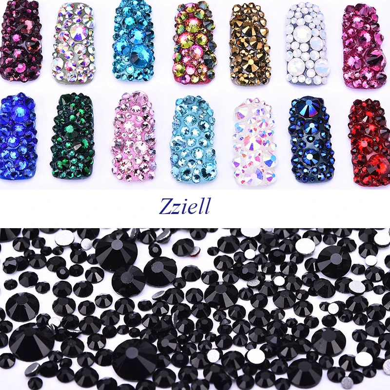 

SS3-SS30 Mix Size Black Rhinestones Glue Fixed Flat Back Non Hotfix For Nail Decoration Cellphone case&Clothing