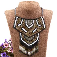 Модный воротник, бисероплетение, чокер, винтажный этнический богемный, длинное ожерелье, Подвеска для женщин, Макси Большой бисер, кисточка, ювелирное изделие, амулеты для женщин