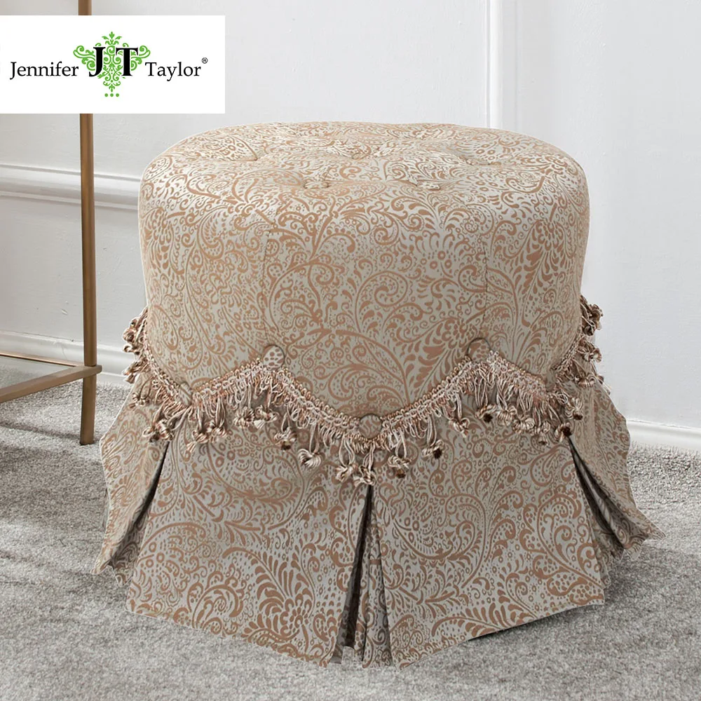 Jennifer Taylor Home, Vanity Stool, Flocked Silk Dupioni, Hand Tufted