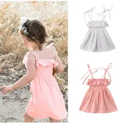 Одежда для маленьких девочек без рукавов Straped одноцветное платье-пачка без рукавов Розовый Белый Принцесса праздничный сарафан наряд От 6