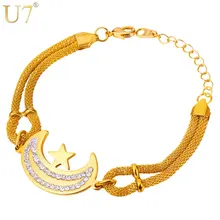 U7 Стальный Браслет Для Женщин Ювелирные Изделия Позолоченные Стразы Луна И Звезды Браслет H742