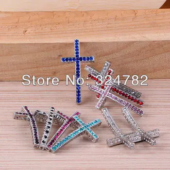 

40pcs/lot Mixed color Crystal Rhinestones Curved Cross Connector making Bracelet Charm Beads Jewelry findings
