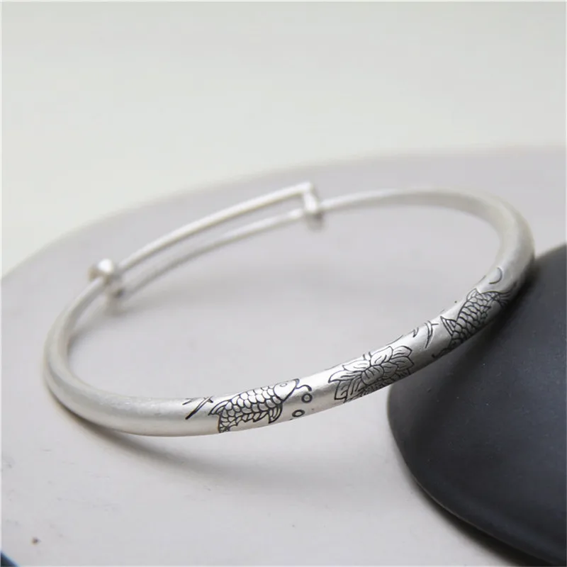 

JINSE Lovely Gift Double Fish Lotus Carved Bangles S925 Sterling Silver Bracelet Bangle For Men Or Women Fine Jewelry Hot Sale