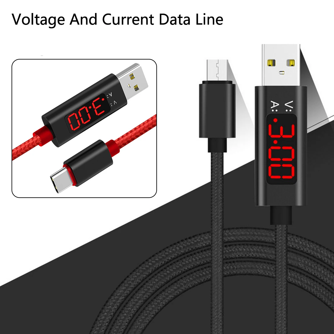 

3A(Max) Voltage Current Display Nylon Braided Micro USB/Type-C/8 pin Fast Charing Cable For SAMSUNG HUAWEI HTC XIAOMI OnePlus 6T