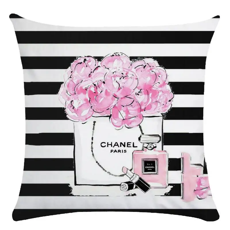 

Cushion Cover Strip Pink Flowers Bottles Square Pillowslip Home Kussenhoes Funda Cojin Housse de Coussin Cojines 45x45cm