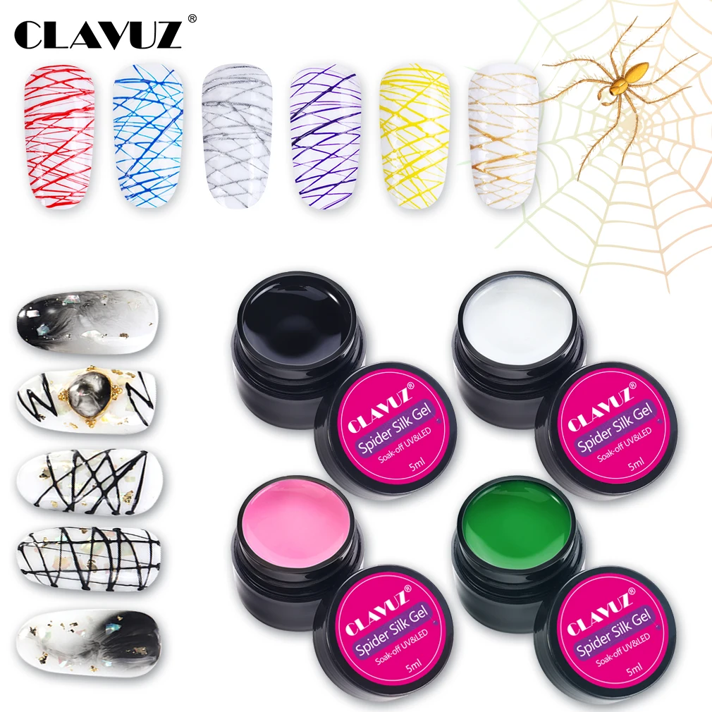 

CLAVUZ 4PCS/set 5ML Drawing Spider UV Nail Gel Polish Liner Painting Pulling Silk Spider Manicure DIY Nail Art Decoration Kits