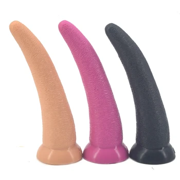 FAAK curved big long dildo ox horn design soft silicone penis rough surface anal plug suction g spot stimulate pussy sex toys