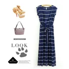 10% off! Blue drape white stripe pleated maxi long dress above ankle Boho Bohemia tropical beach Floor-length chiffon dress Save 2.6 on Blue drape white stripe pleated maxi long dress above ankle Boho Bohemia tropical beach Floor-length chiffon dress