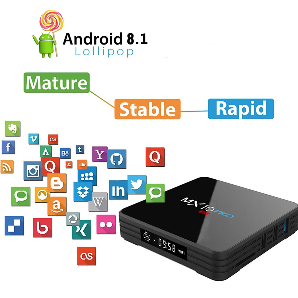 MX10 PRO ТВ коробка с цифровым Дисплей двумя камерами процессор Rockchip 3328 Android 8 1 4 Гб