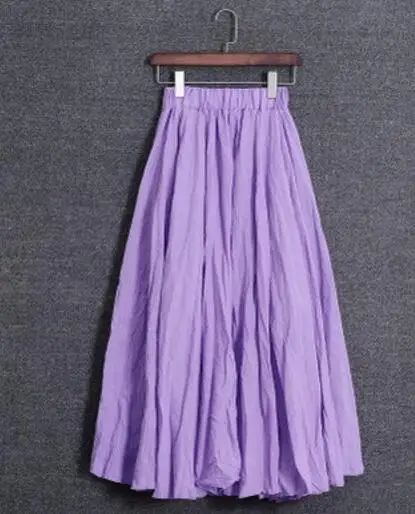 Amourlymei, летняя женская юбка, одноцветная, повседневная, винтажная, хлопок, лен, длинные юбки, эластичная, высокая талия, плиссированные, макси юбки, Faldas - Цвет: Лаванда