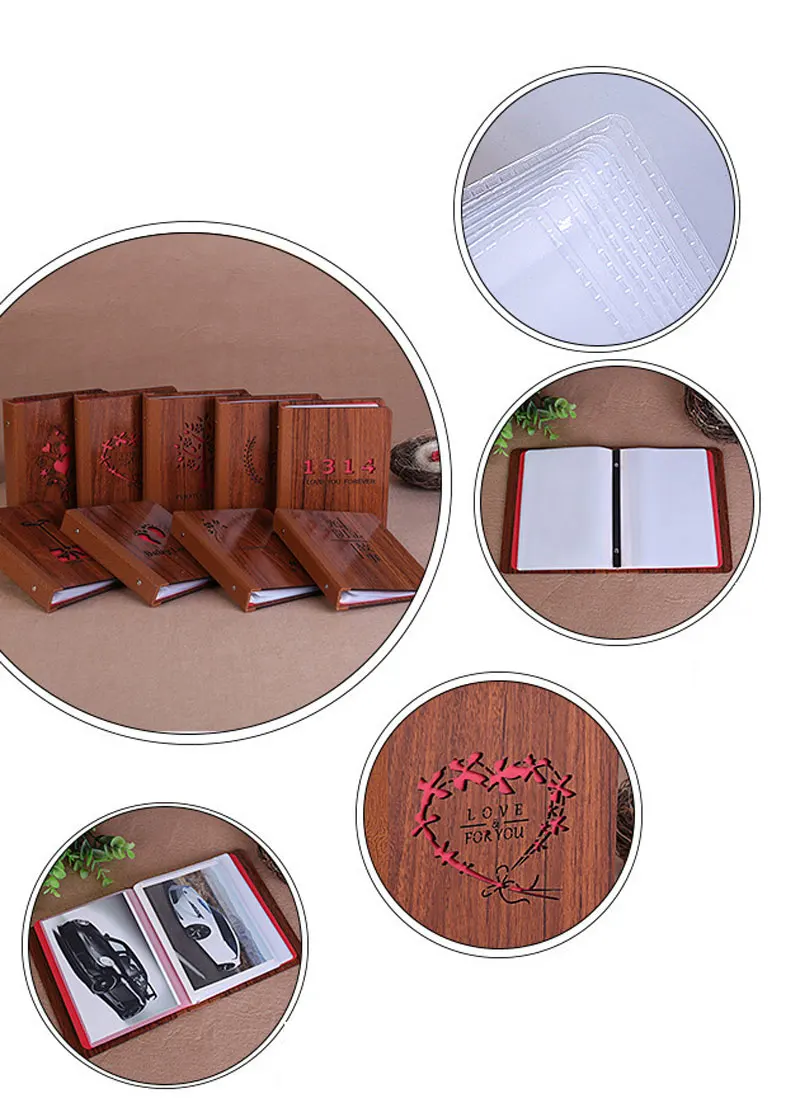 New 6 Inch Wooden Cover Wedding Albums Children Photo Book Storage Frame Photoalbum PVC 32 Photos Insert Page Album Lovers Gifts