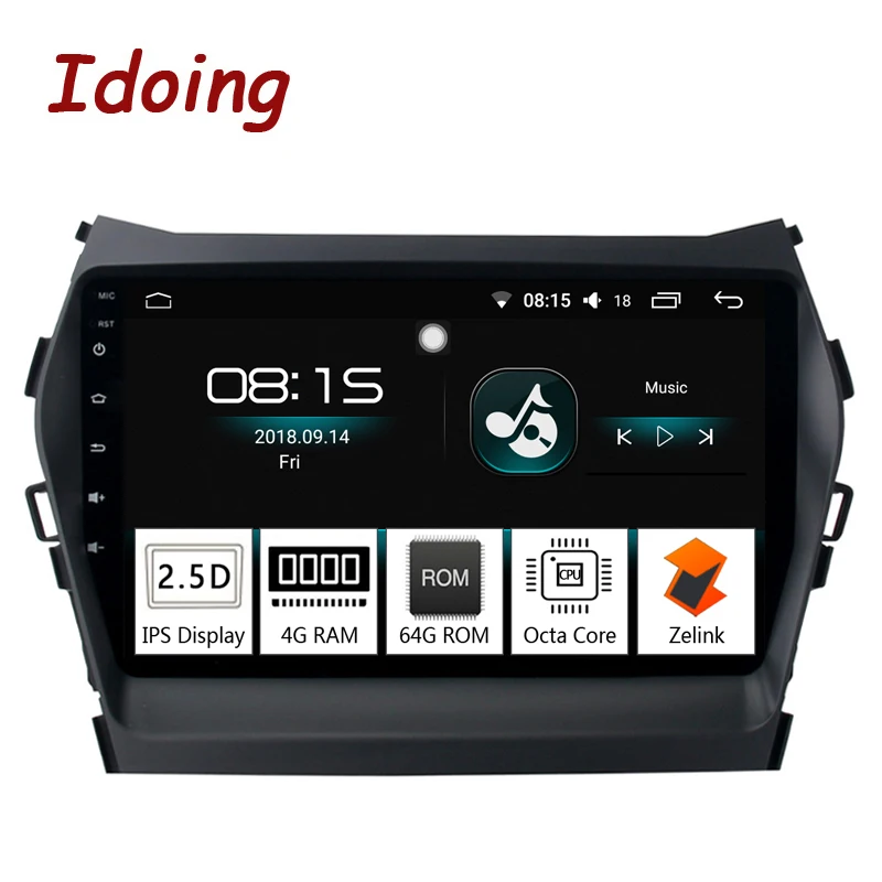 Best Idoing 9"4G+64G 2.5D IPS Octa Core Car Android 8.0 Radio Player Fit Hyundai IX45 2015-2017 Built-in GPS Navigation and GLONASS 1