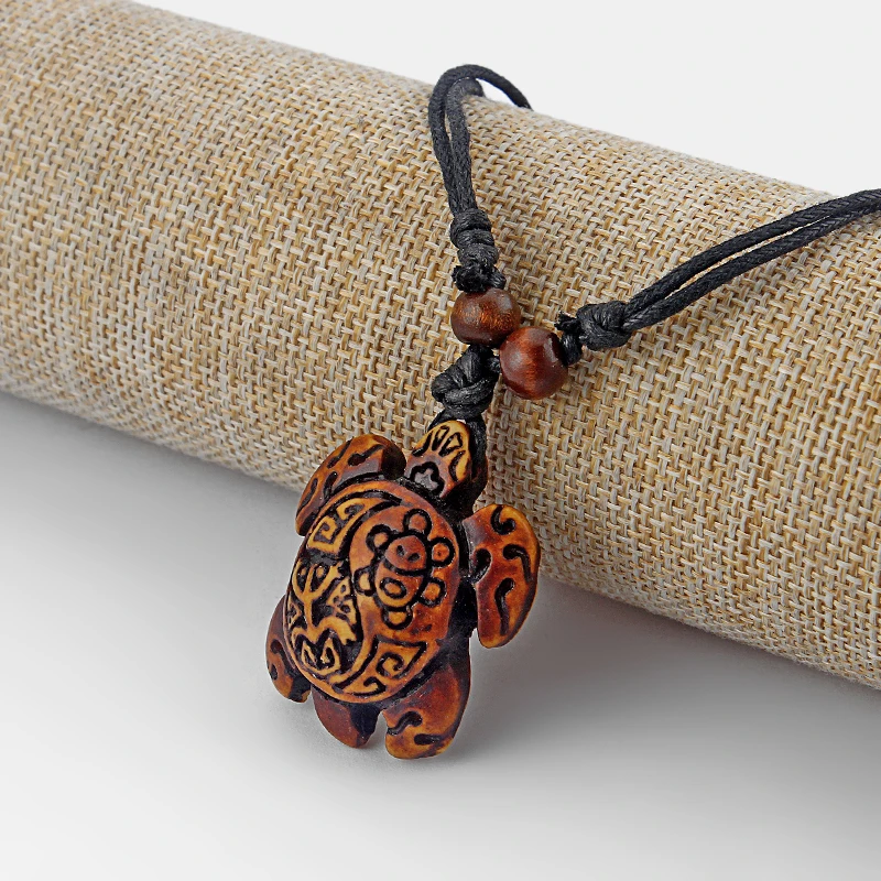 12pcs Boho Ethnic Tribal Imitation Yak Bone Dark Brown Taino Turtle Frog Pendant Surfer Necklace For Women men