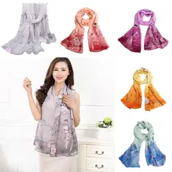 Для женщин Винтаж китайский Стиль довольно печати длинный мягкий шифон шарф Обёрточная бумага шаль Украл шарфы Hot