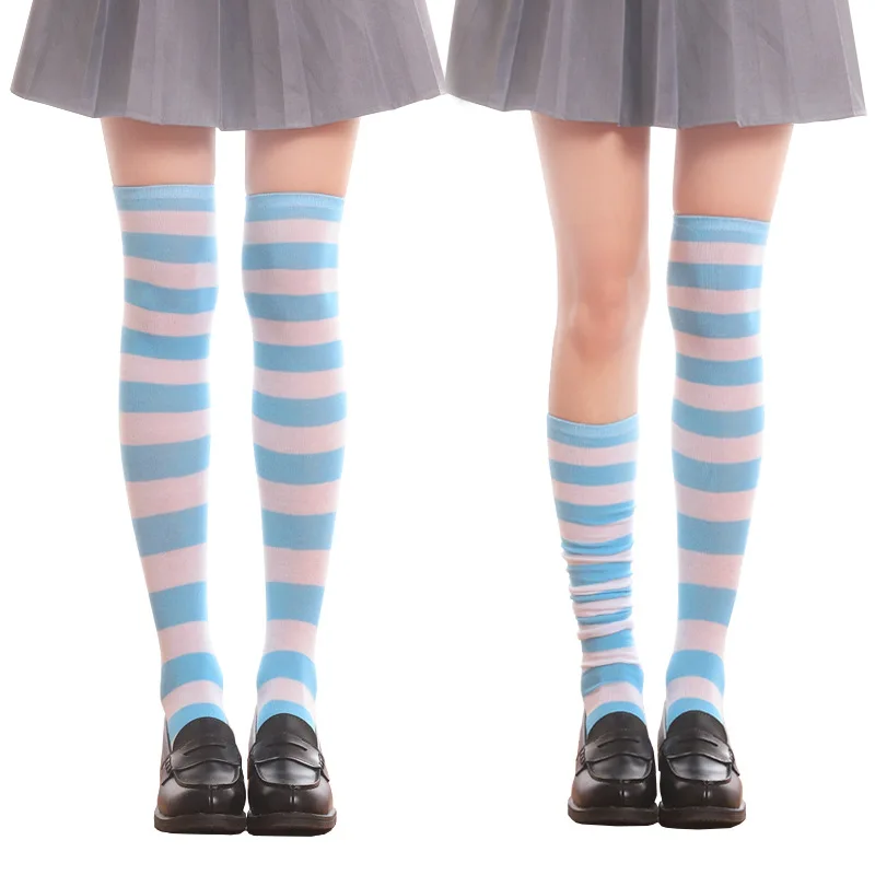 Women Triple Stripe Tube Dresses Over the Knee High Socks Anime Cosplay Cosplay Props