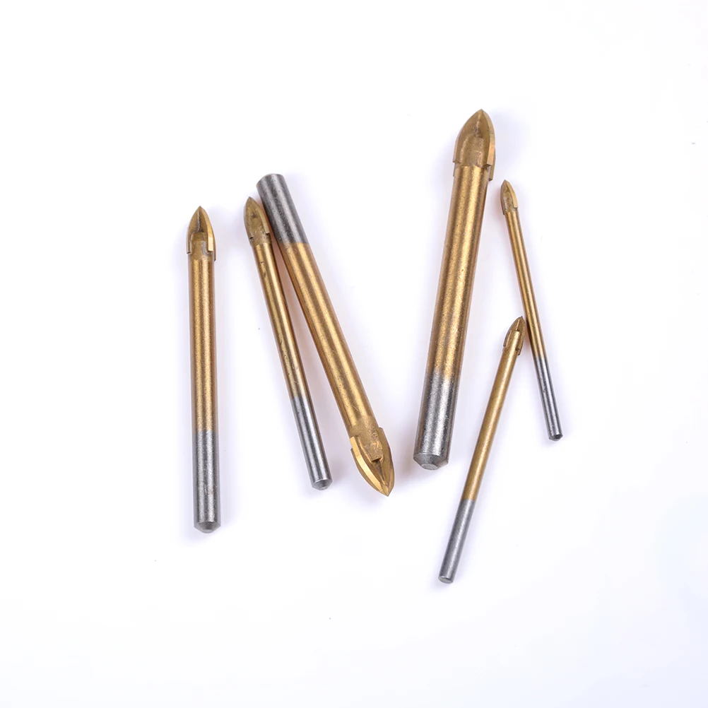 

Titanium Coated Drill Bits Alloy Carbide Point with 4 Cutting Edges Tile & Glass Drill Bit Power Tool 6 Sizes