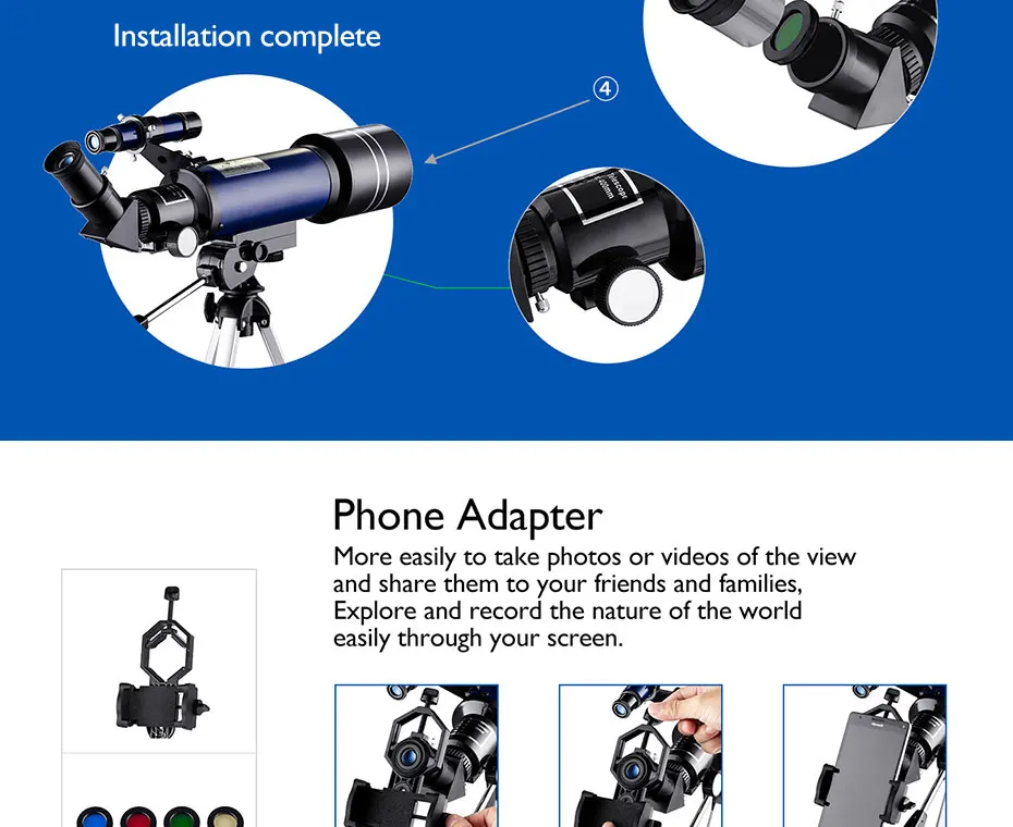 Lente com Luneta Assistir para Crianças 70 Milímetros Refrator Telescópio Astronômico Telescópio Astronomia Lua Adultos Iniciantes 16x 67x Buscadora 10 Cheap Telescópio e binóculos