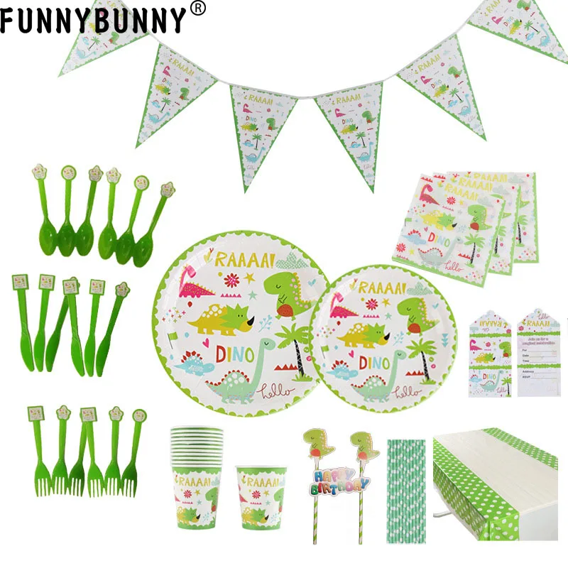 FUNNYBUNNY Dinosaur Party Детский набор для дня рождения бумажные стаканчики скатерть