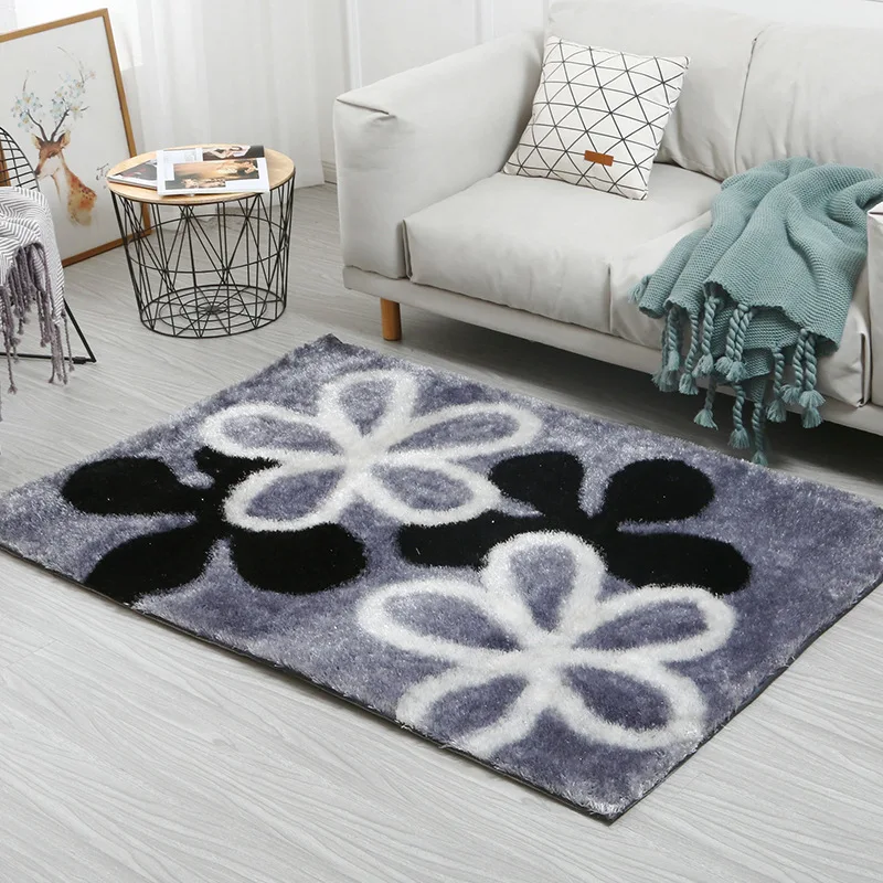 Korean Silk Thicker Bedroom Carpet Area Rugs For Living Room Alfombras Coffee Table Soft Fluffy 3D Modern Rug Floor Carpet Decor