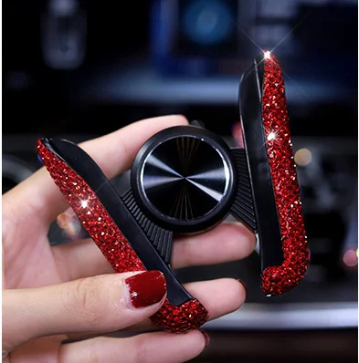 Dual USB Car Charger For Mobile Phone Tablet GPS Fast Charger Crystal Diamond Phone 3 Data Line Wire in Car Cigarette Lighter - Название цвета: red Phone holder