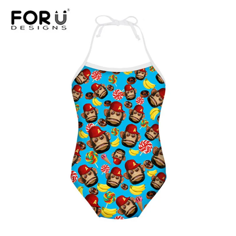 

FORUDESIGNS One-piece Girls Swimsuit for Kids Swim Suit Cute Monkey Printing Children Swimwear Summer Beach Wear Sports Bikinis