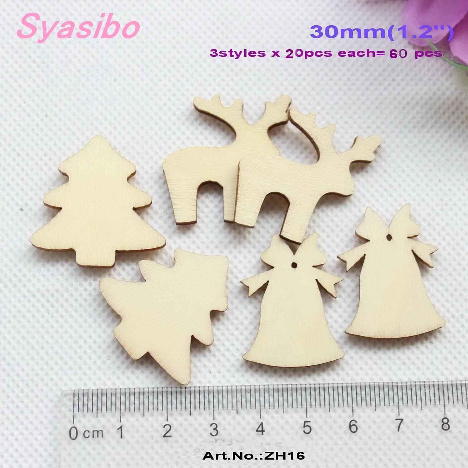 

(60pcs/lot) 30mm Rustic Blank Wooden Reindeer, Tree, Bell Ornaments Christmas Crafts Supplies-ZH16