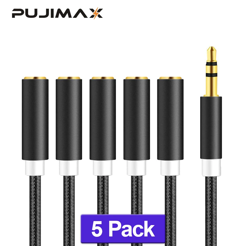 

PUJIMAX Audio Cable 5Pack 3.5mm Speaker Line Aux cord for iPhone6 Samsung galaxy s8 Car Headphone for Xiaomi redmi 4x Audio Jack