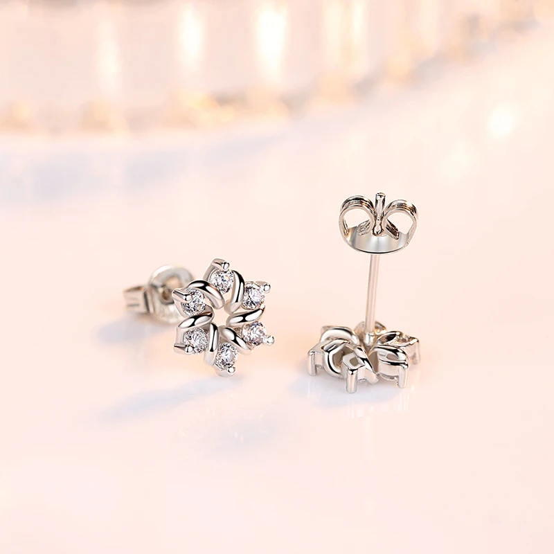 Корейский стиль милые серьги-гвоздики с цветком персика 925 серебряные серьги Цветочные серьги из горного хрусталя для женщин милые серьги ювелирных изделий