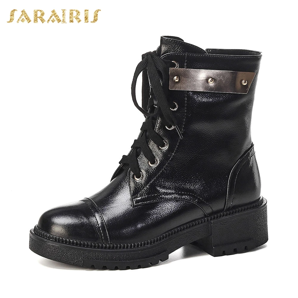 

Sarairis New Genuine Leather Ladies Chunky Heels Material Decoration Shoes Woman Casual Party Ol Autumn Winter Ankle Boots