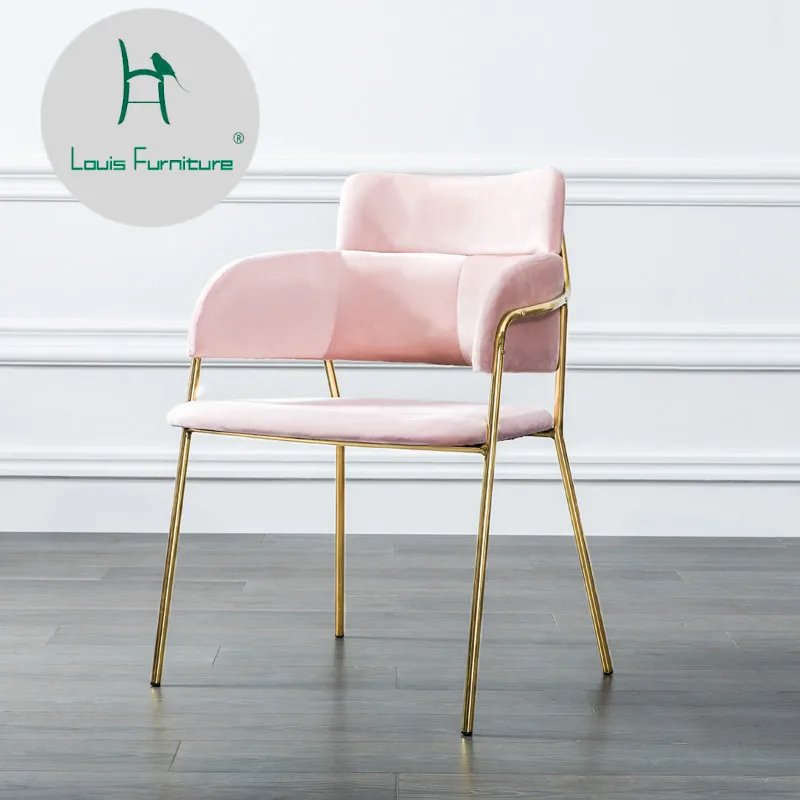 

Louis Fashion Chair Simple Leisure Chair Metal Cloth Art Pink Handrail Restaurant Coffee Back