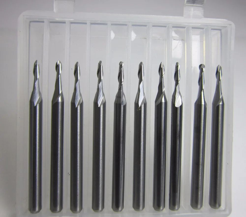 10PCS diameter 1.5mm HRC45 2 Flutes Carbide Ball Nose End Mill milling cutter