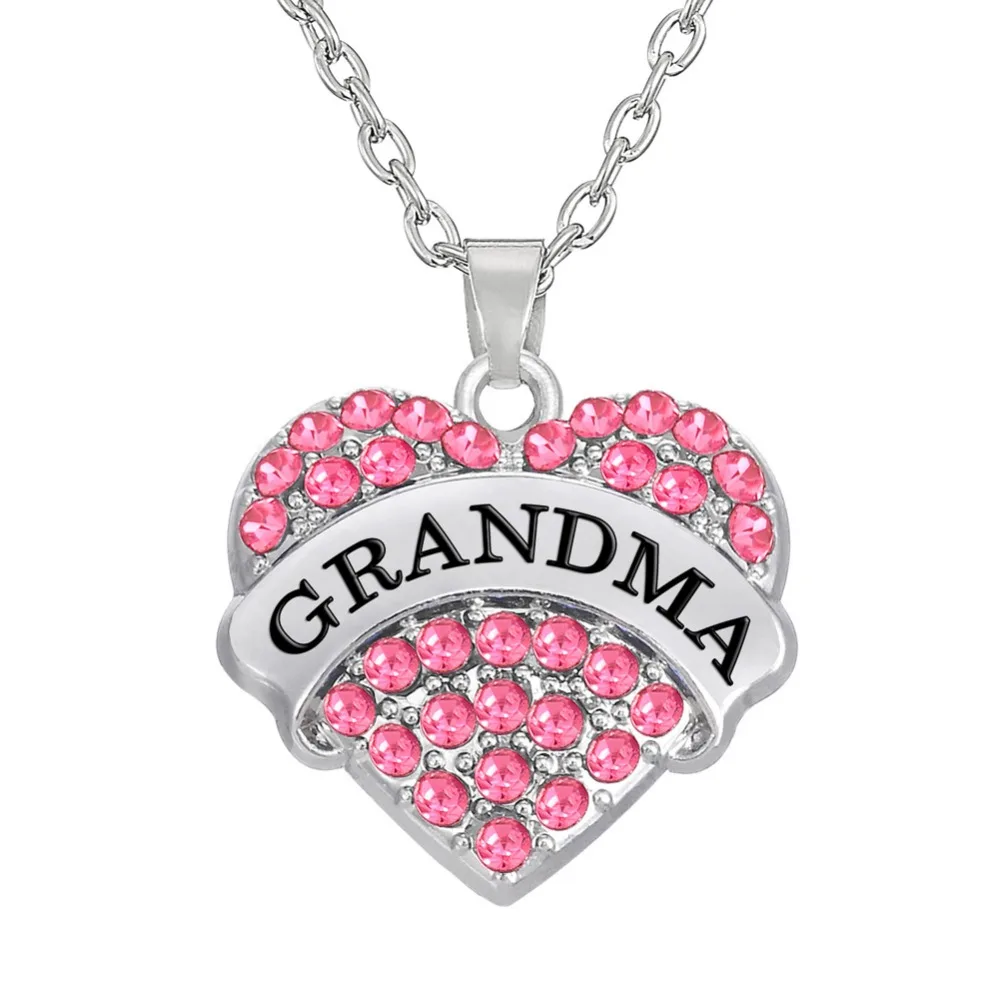 

my shape GRANDMA Pendant Clear Blue Pink Heart Necklace Grandmother Grand Mom Jewelry Women Gift from Grand Daughter