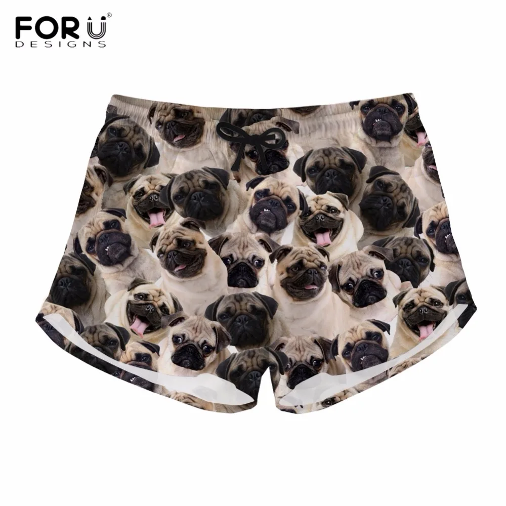 FORUDESIGNS Cute 3D Animal Pug Dog Print Shorts Woman Casual Summer
