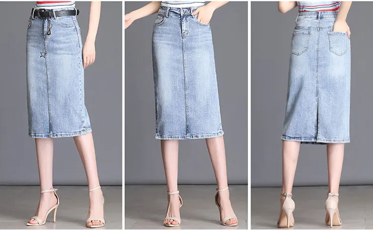 Модная летняя новая юбка миди с высокой талией, длинная юбка-карандаш, синяя джинсовая юбка для офисных леди, женские джинсовые юбки-карандаш
