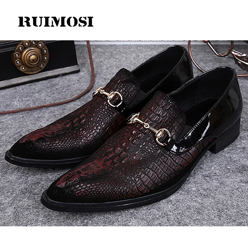 

RUIMOSI Plus Size Vintage Alligator Man Casual Loafer Shoes Genuine Leather Pointed Toe Comfortable Party Men's Punk Flats LK23
