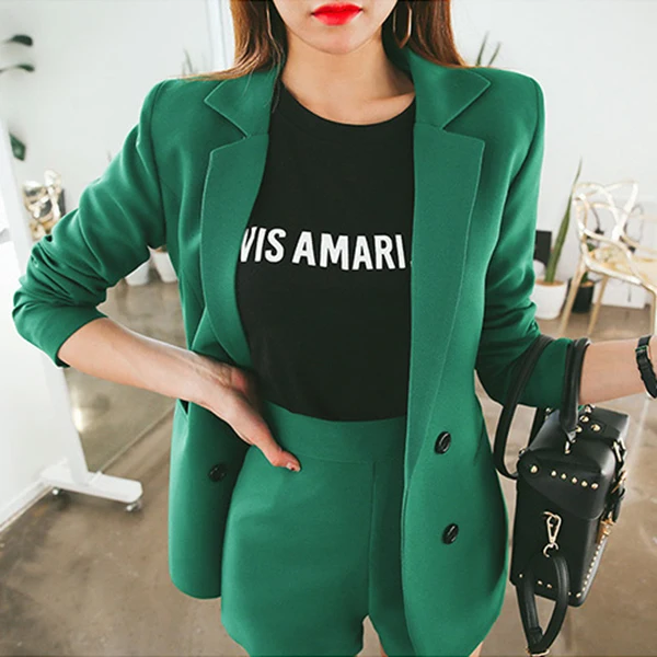 

Small suit female suits in the long slim slim all-match pure spring coat shorts Korean occupation work Two-piece/ set