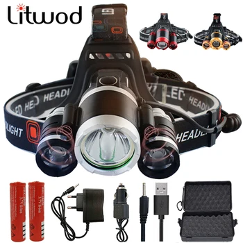 

Headlamp Headlight Head Lamp Flashlight Bulbs Led Litwod Hunting , Comping Riding Lithium Ion T6 On Power Ir Sensor 3*Xm-l