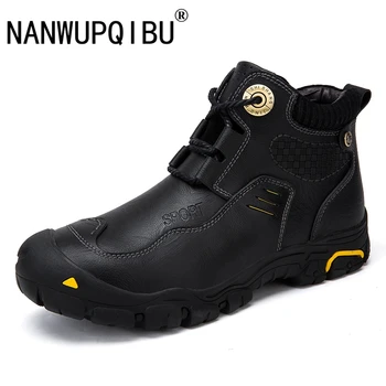 

Genuine leather Men Boots Anti-Skidding Shoes Men Popular Comfy Spring Autumn Men Shoes Short Plush Snow Boots Durable Outsole