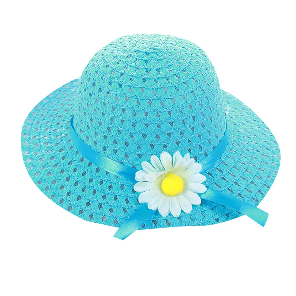 

wholesale Summer Kids Floral Straw Hats Fedora Hat Children Visor Beach Sun Baby Girls Sunhat Wide Brim Floppy Panama For Girl