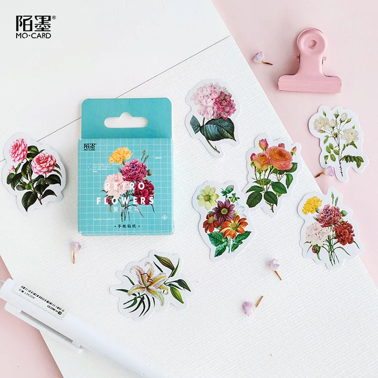 46PCS/box New Cute Retro Flowers Diary Paper Lable Stickers Crafts And Scrapbooking Decorative Lifelog Sticker DIY Stationery