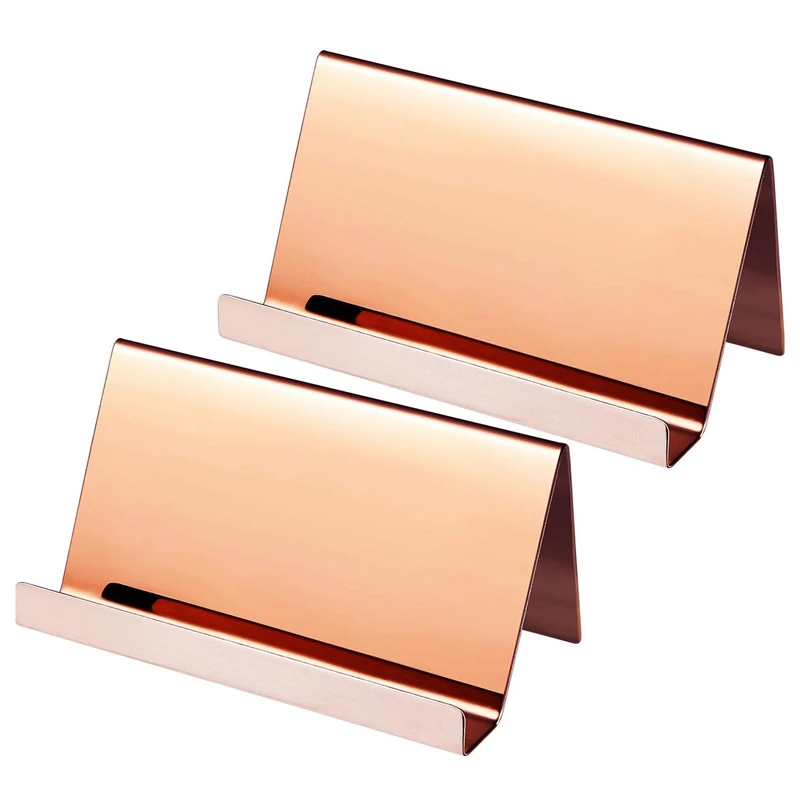 

2 Pack Stainless Steel Business Cards Holders Desktop Card Display Business Card Rack Organizer(Rose Gold)