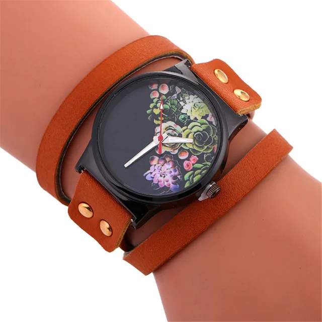 Fashion Women Watches Flower Print Vintage Leather Band Ladies Analog Quartz Wri Fashion Women Watches Flower Print Vintage Leather Band Ladies Analog Quartz Wri