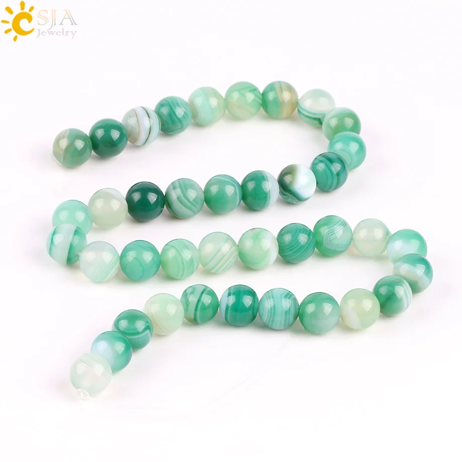 

CSJA 10mm Natural Stripe Veins Agates Onyx Round Necklace Bracelet Gem Stone 8 Color Loose Beads Healing Jewelry DIY Making P008