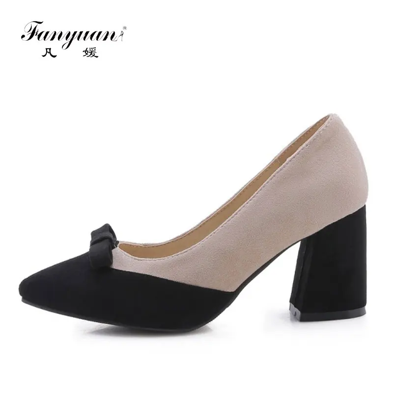 

fanyuan 2019 purple violet color high heels sweet women office pumps pointed toe block high heels shallow single shoes stilettos