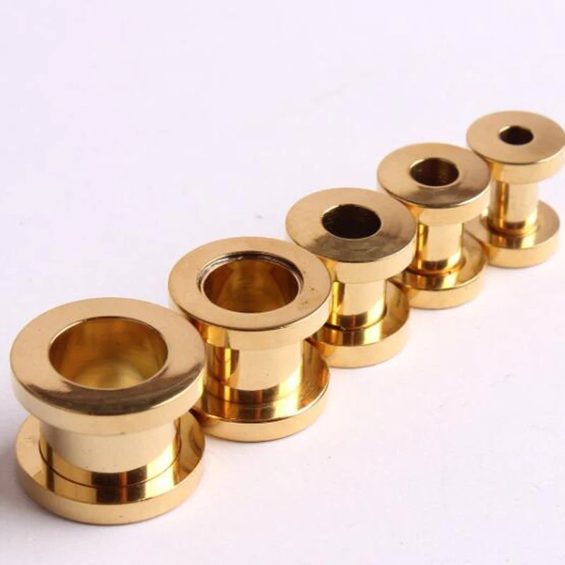 Sayao 2pcs Choose Size Gold Stainless Steel Ear Plug Gauges Plugs Flesh Tunnel Double Flared Internal Thread Screw Fit Tunnels Flesh Tunnel Double Flareplug Gauges Aliexpress